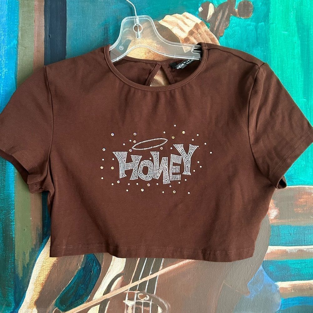SHEIN Brown Crop Top with Rhinestone 'Honey' Design L - Picture 11 of 16
